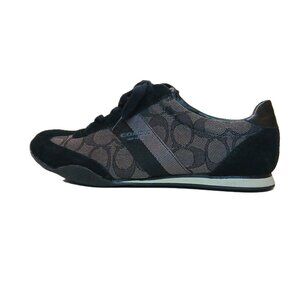 Coach Logo Sneakers Kelson 6.5B Black Grey Canvas Suede Jacquard Shoes